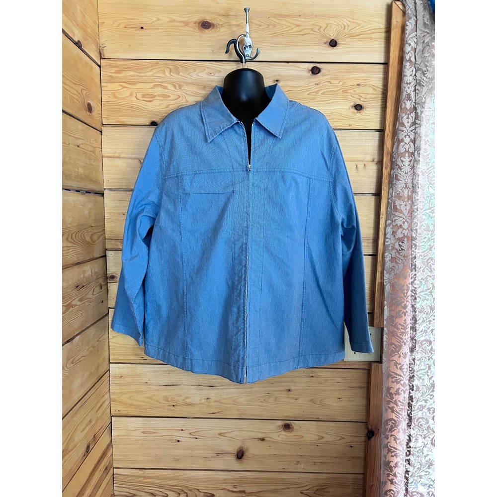 Vintage Zip Shacket Mens 2X Blue Microtexture Denim Look Chore Jean Barn Work